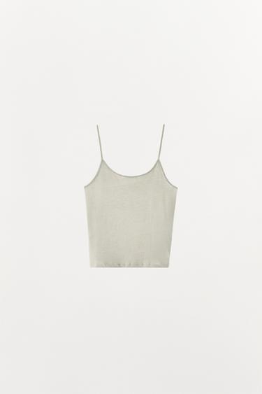 LINEN VEST TOP - Pearl grey by Zara - Image 5