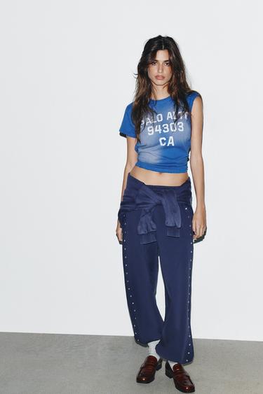 Zara WASHED STUDDED JOGGER PANTS - Blue - Image 0