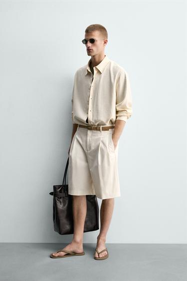 BERMUDA WIDE FIT À PLIS - Blanc cassé de Zara - Image 3