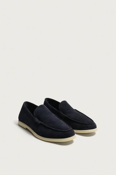 MOCASÍN PIEL CASUAL - Azul de Zara