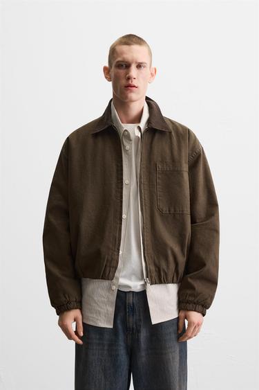 CAZADORA CANVAS CUELLO COMBINADO - Marrón de Zara