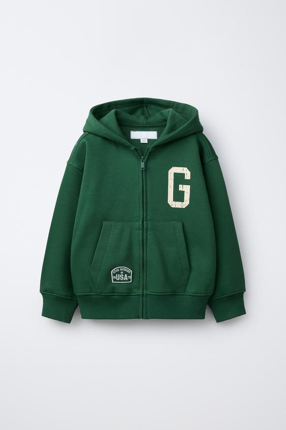 HOODED JOGGING SWEATSHIRT WITH LETTERING - GREEN by Zara - Image 0