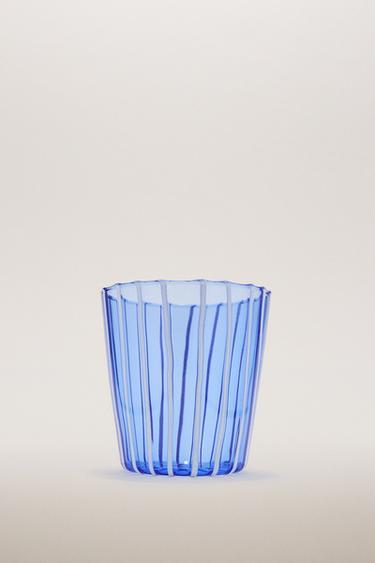 Zara STRIPED BOROSILICATE GLASS TUMBLER WITH LINES - Blue