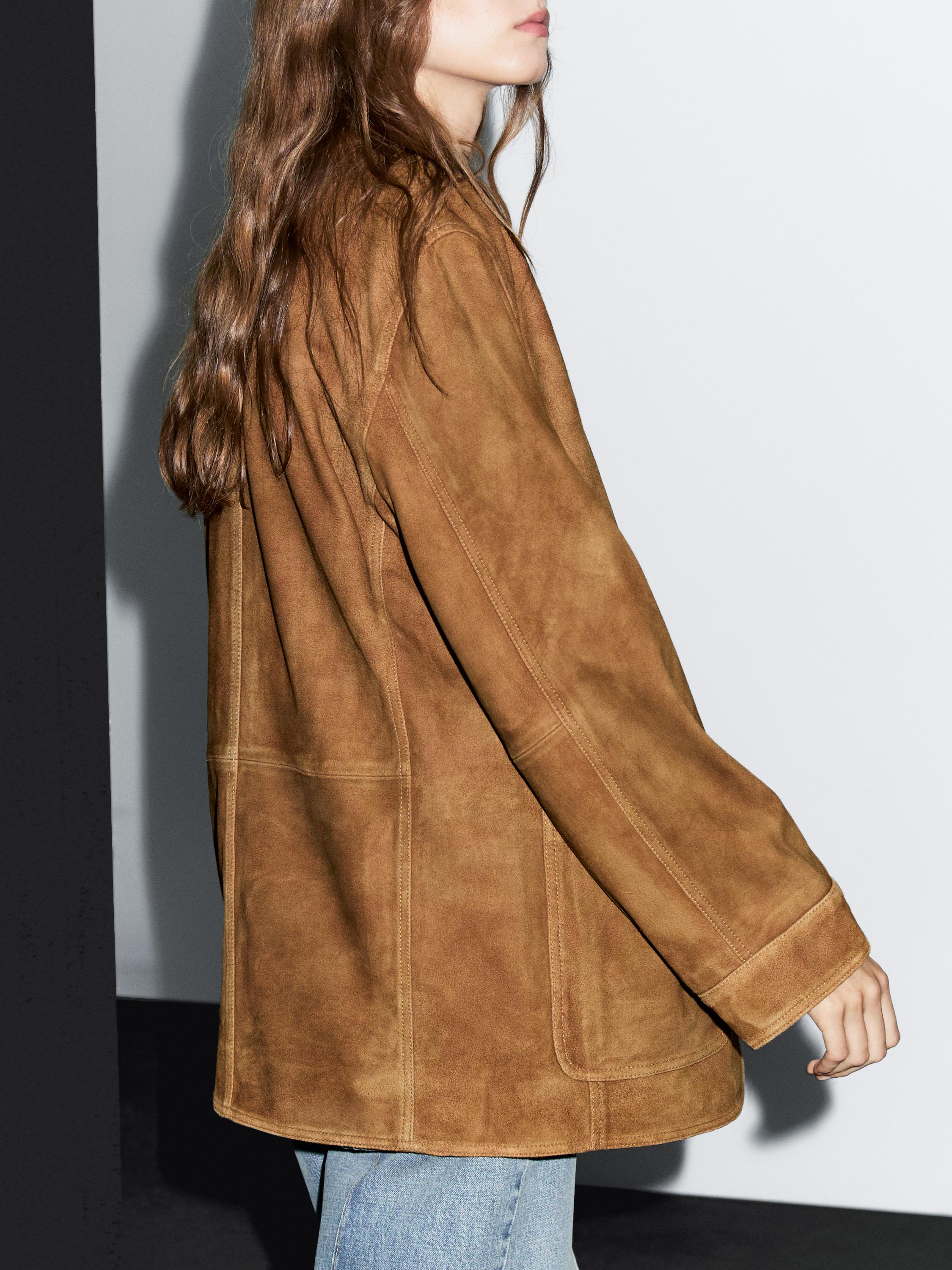 Suede leather blazer with pockets