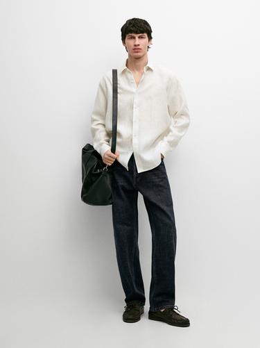 Chemise regular fit à rayures en lin - Blanc de Zara - Image 0