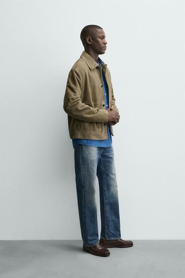 BLOUSON EN CUIR À POCHES - Vert de Zara - Image 3