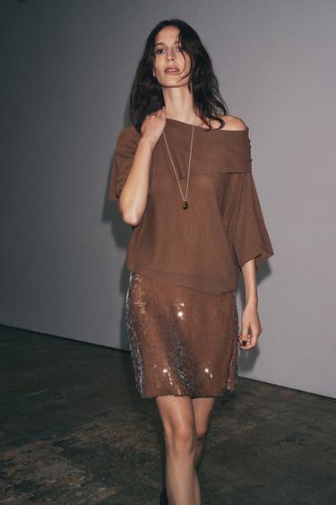 TOP CAPA PUNTO LISO - Chocolate de Zara