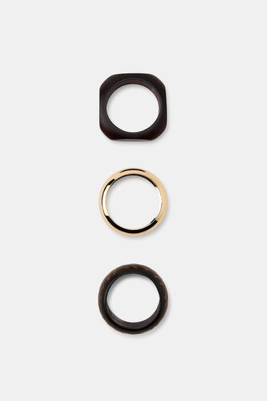 حزمة 3 أساور معدنية خشبية - بني الخاص بـ Zara