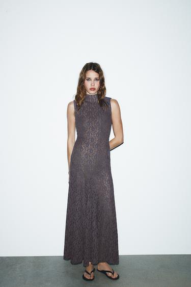 LONG LACE DRESS - Dark purple by Zara - Image 0