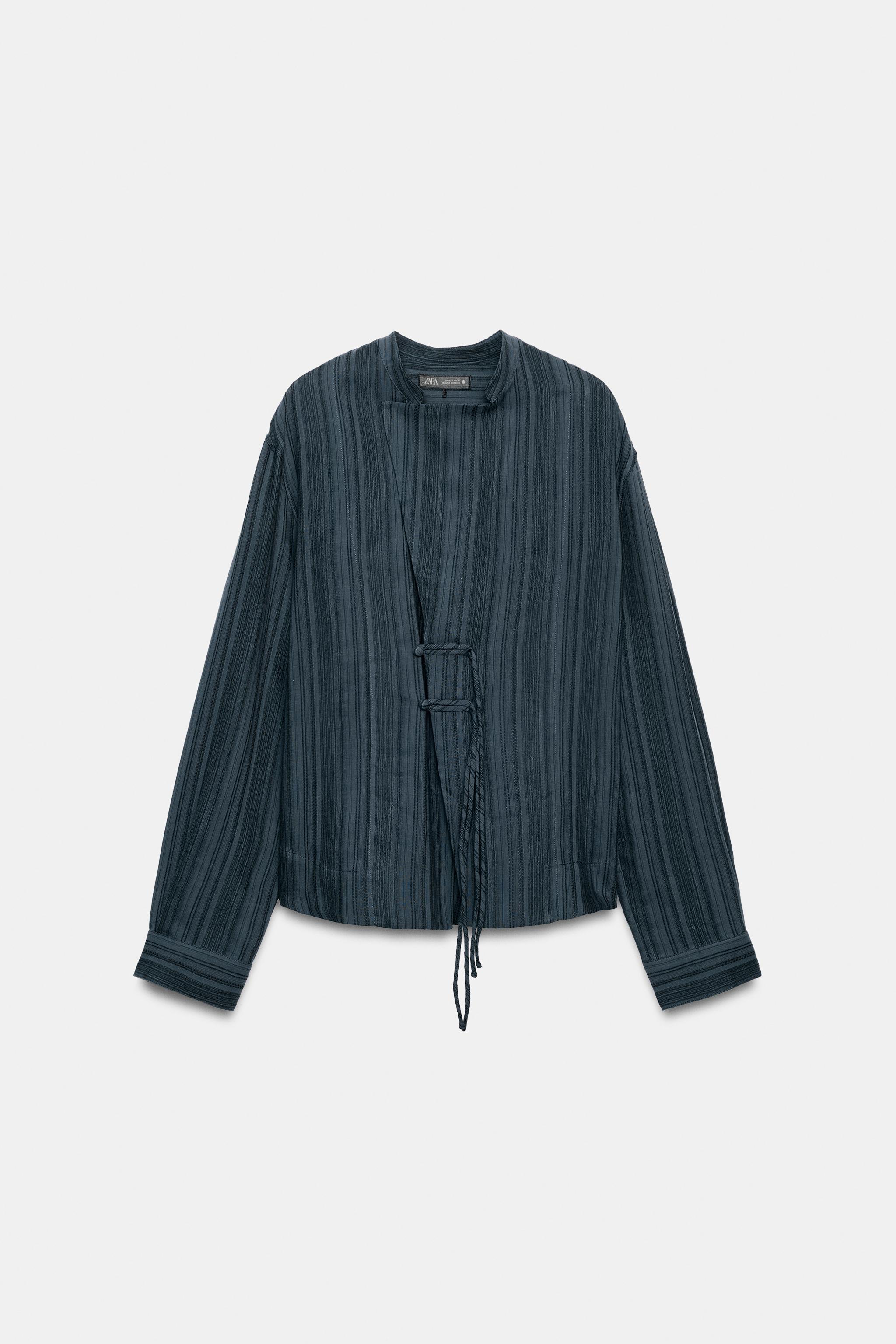ZW COLLECTION ストライプ柄 トグルボタン シャツ - インディゴブルー