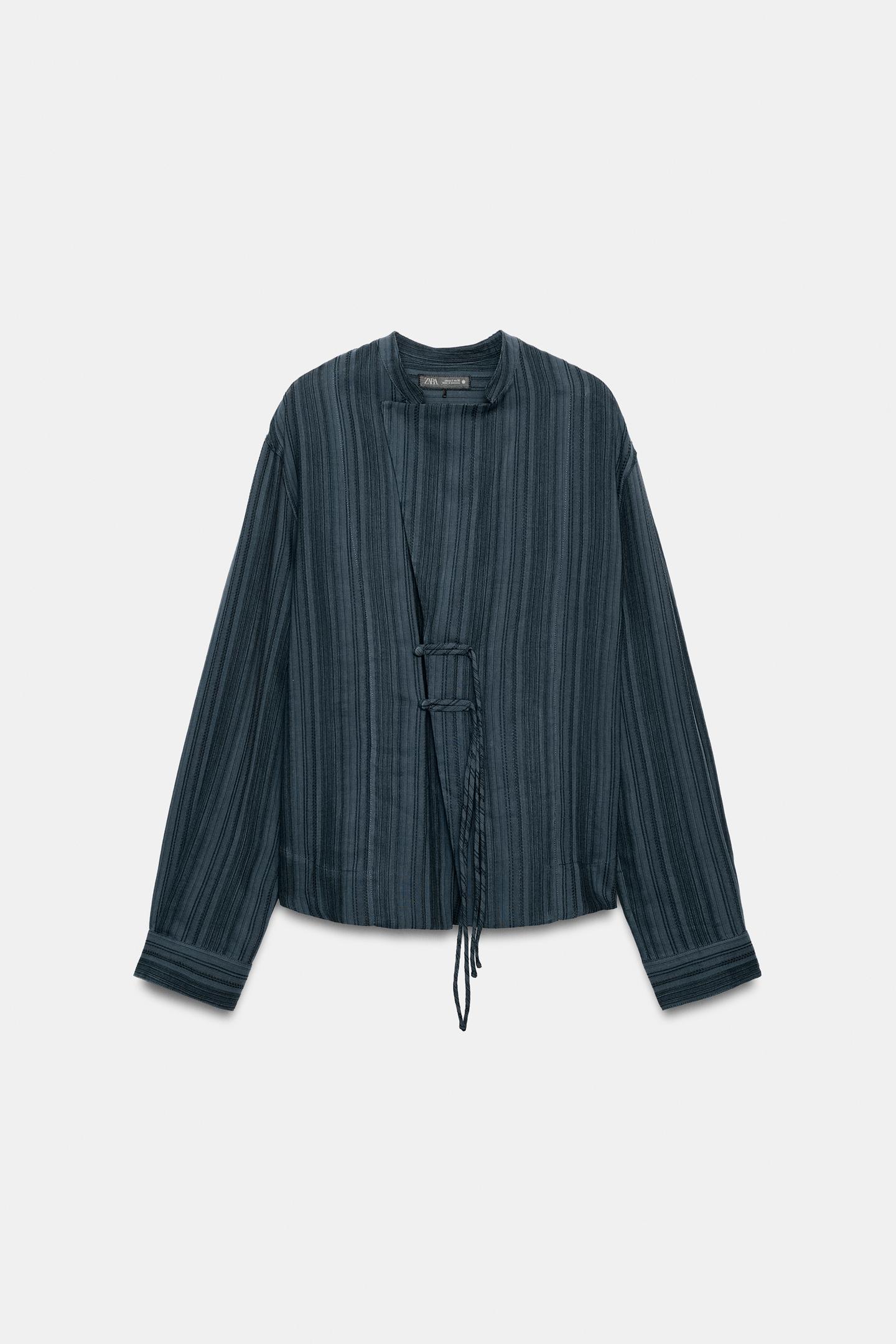Женская рубашка Zara ZW Collection Striped Frog Fastening, цвет: Индиго — фото 8