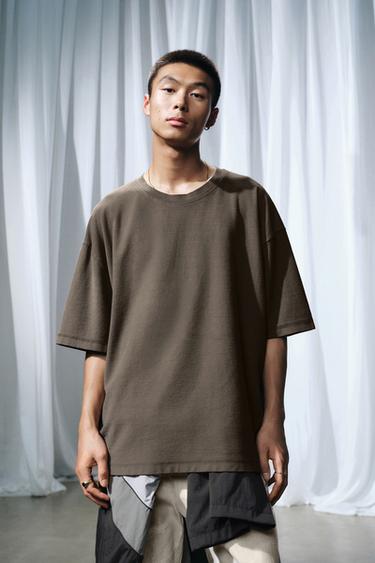 Zara 厚磅方正剪裁 T 恤 - 棕色