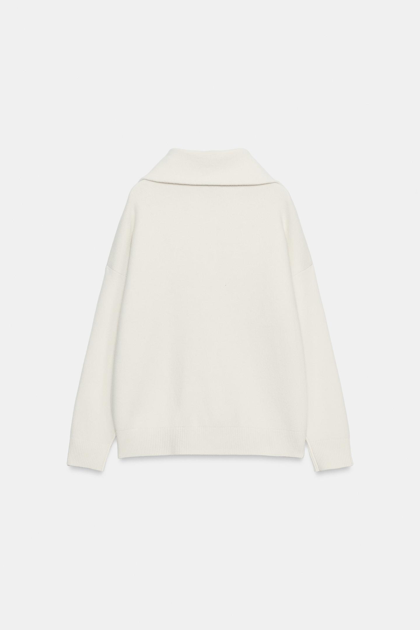 Женский свитер Zara 96% Wool Oversized Mock Neck, цвет: Белый — фото 7