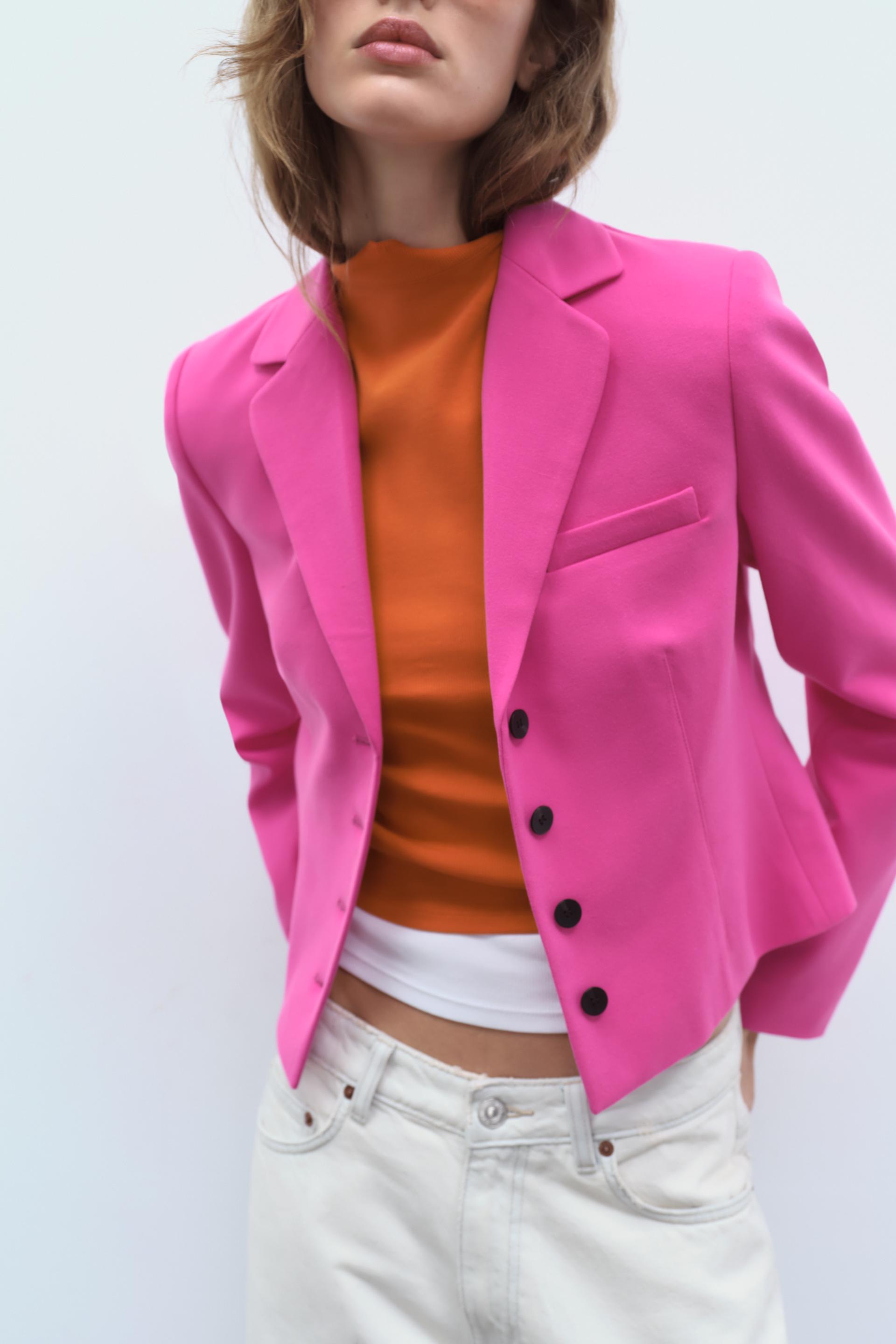 100% Authentic ZARA Fuchsia Pink Blazer with Tuxedo Collar $119+Tax Size:  XS