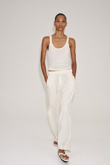 PANTALÓN POPELÍN ZW COLLECTION - Crudo de Zara