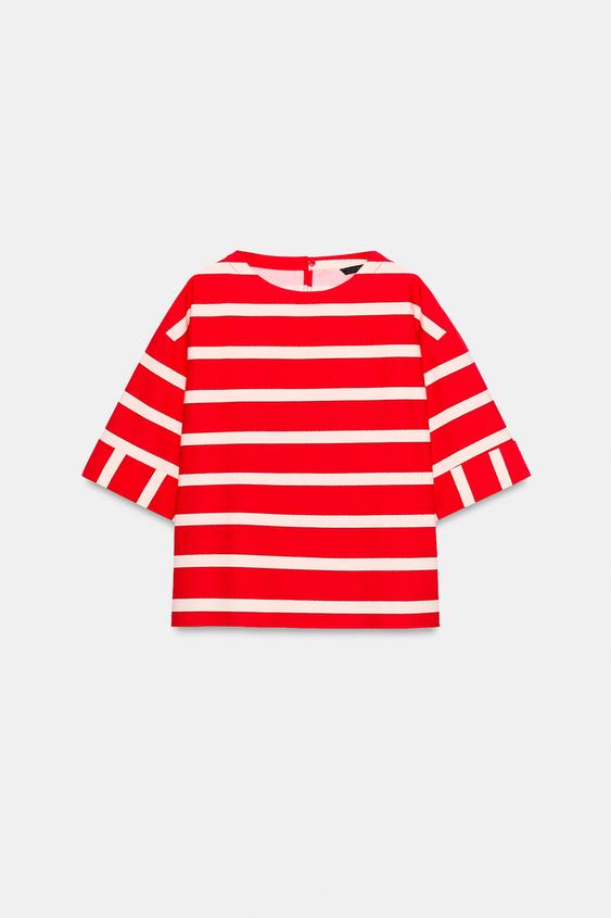 TOP RAYAS MANGA CORTA - Crudo / Rojo de Zara - Imagen 0