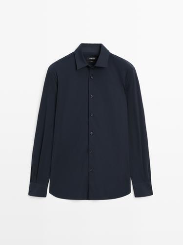 Zara Slim fit stretch shirt - Navy blue - Image 0