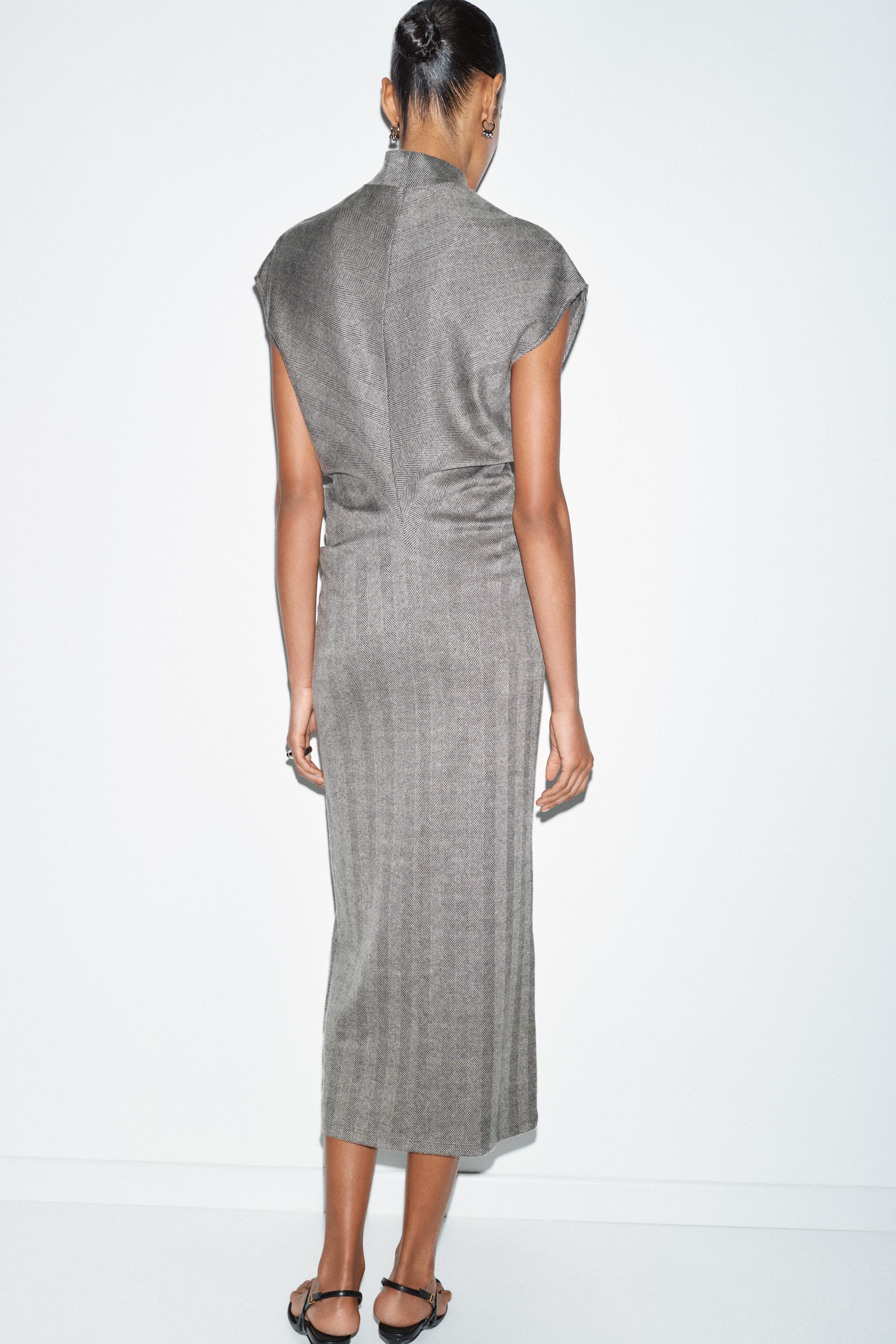 HERRINGBONE MIDI DRESS - Gray / Beige | ZARA United States