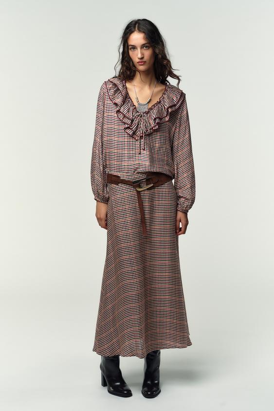 PLAID RUFFLED BLOUSE