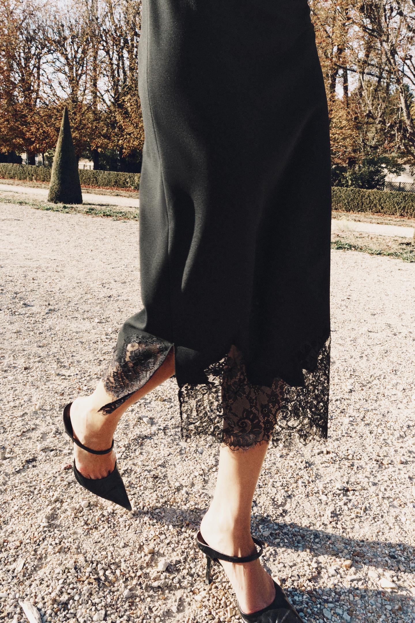 Женская юбка Zara ZW Collection Lace MIDI, цвет: Чёрный — фото 2