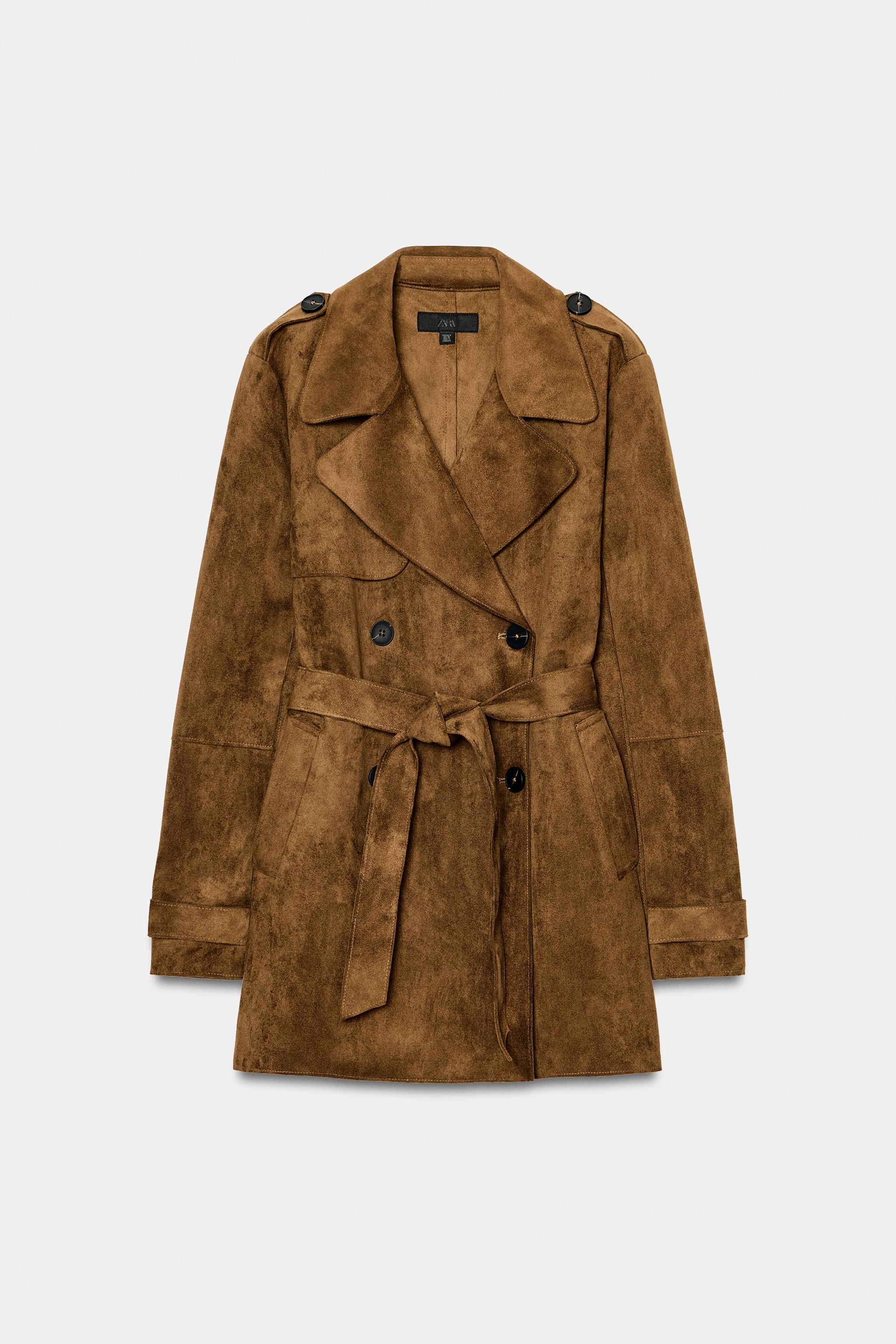Zara Suni Süet Kemerli Trençkot görsel 6