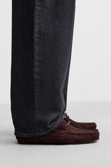 LEATHER DECK SHOES - Burgundy Red by Zara - Image 0
