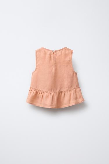 100% LINEN PEPLUM BLOUSE - camel by Zara - Image 1