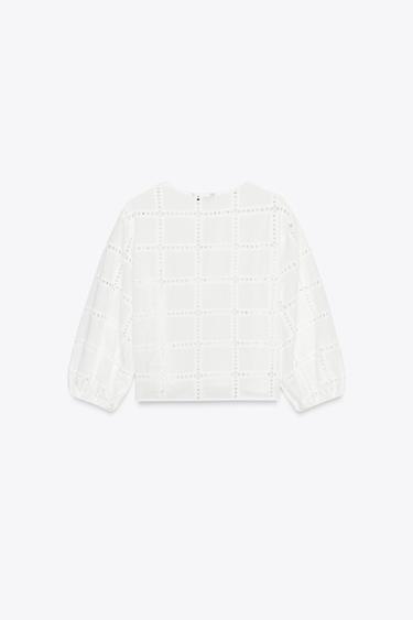 BLOUSE COURTE BRODÉE ET PERFORÉE - Blanc de Zara - Image 4