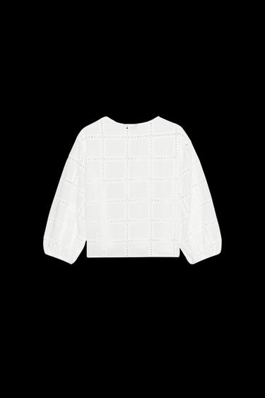 Zara EMBROIDERED EYELET SHORT BLOUSE - White