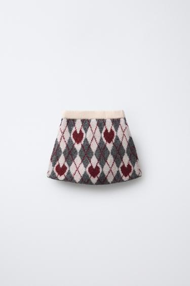 JUPE EN MAILLE À LOSANGES ET CŒURS - Gris chiné de Zara - Image 1