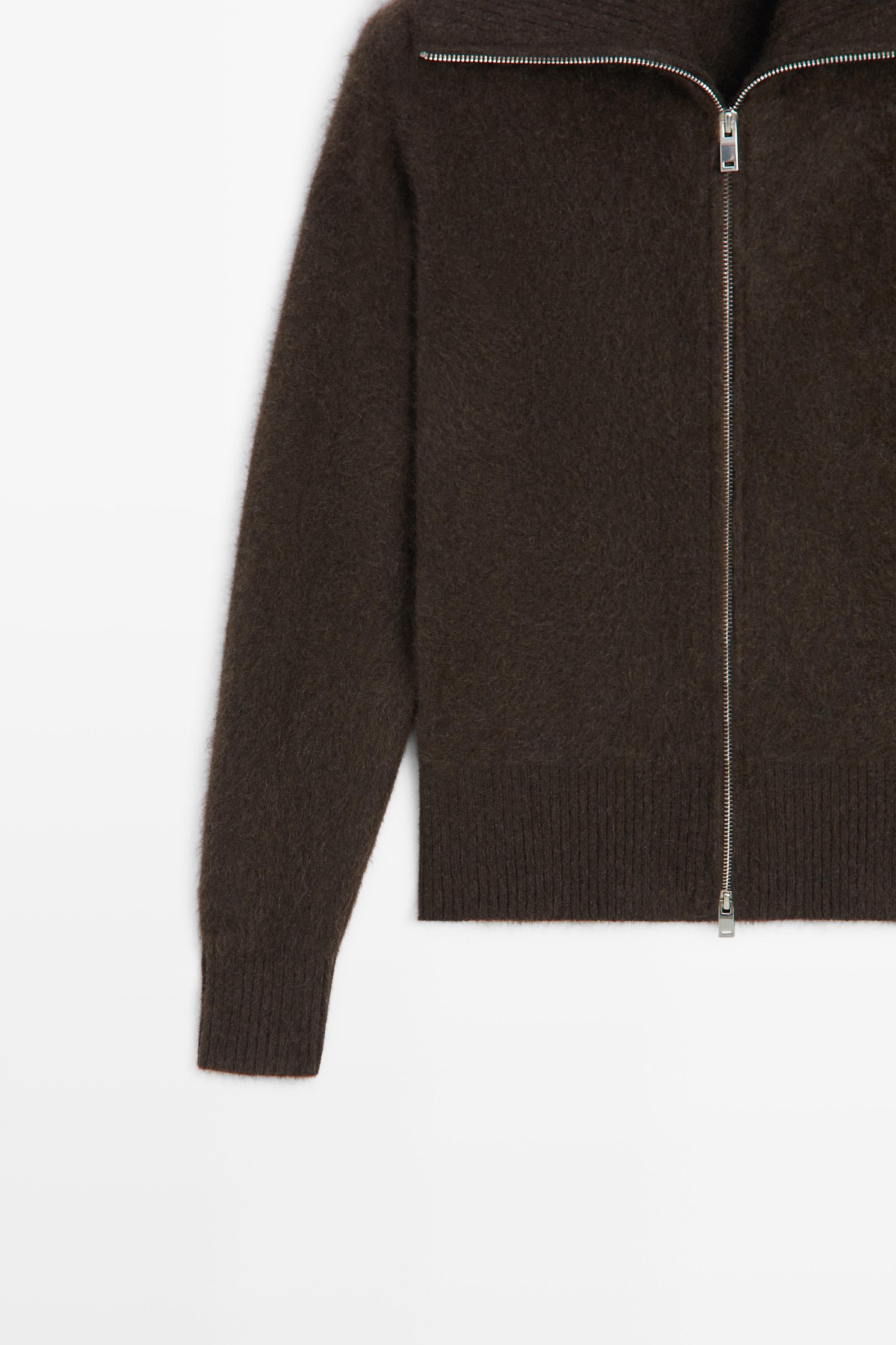 Brushed high-neck knit cardigan