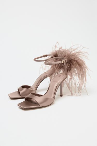 SANDALES À TALONS ET PLUMES FANTAISIE - Beige de Zara - Image 1