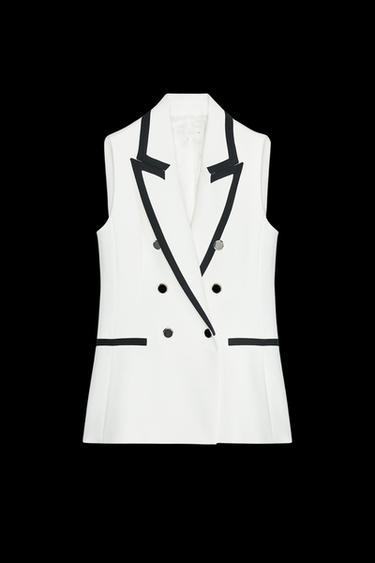 Zara CONTRAST PIPING VEST - Oyster-white - Image 0