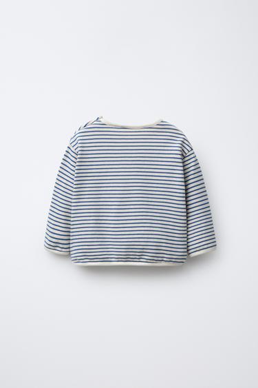 STRIPED T-SHIRT - Ecru / Blue by Zara - Image 1