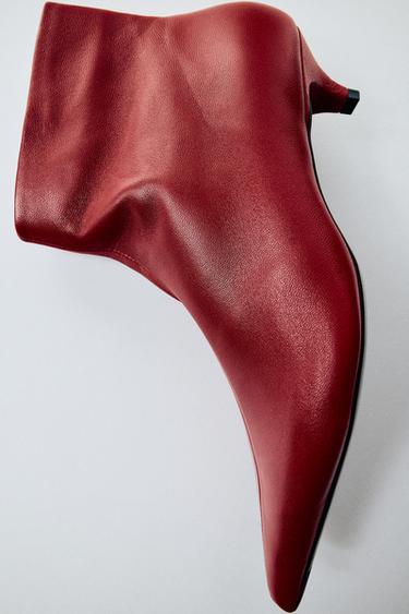 SOFT LEATHER KITTEN-HEEL ANKLE BOOTS - Red by Zara