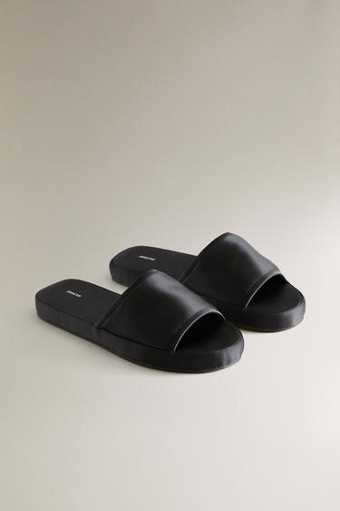 SATEEN FLATFORM SLIDER SLIPPERS - Black by Zara - Image 1