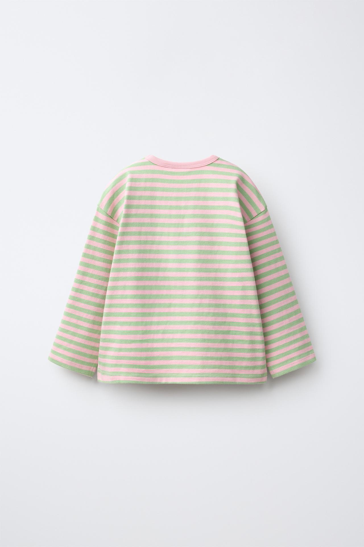 EMBROIDERED HEART STRIPED T-SHIRT — Mid-green