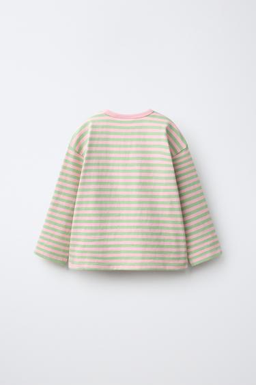 EMBROIDERED HEART STRIPED T-SHIRT — Mid-green 2