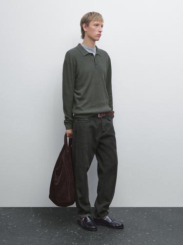 Zara Cotton blend knit polo sweater - Mid-gray - Image 0