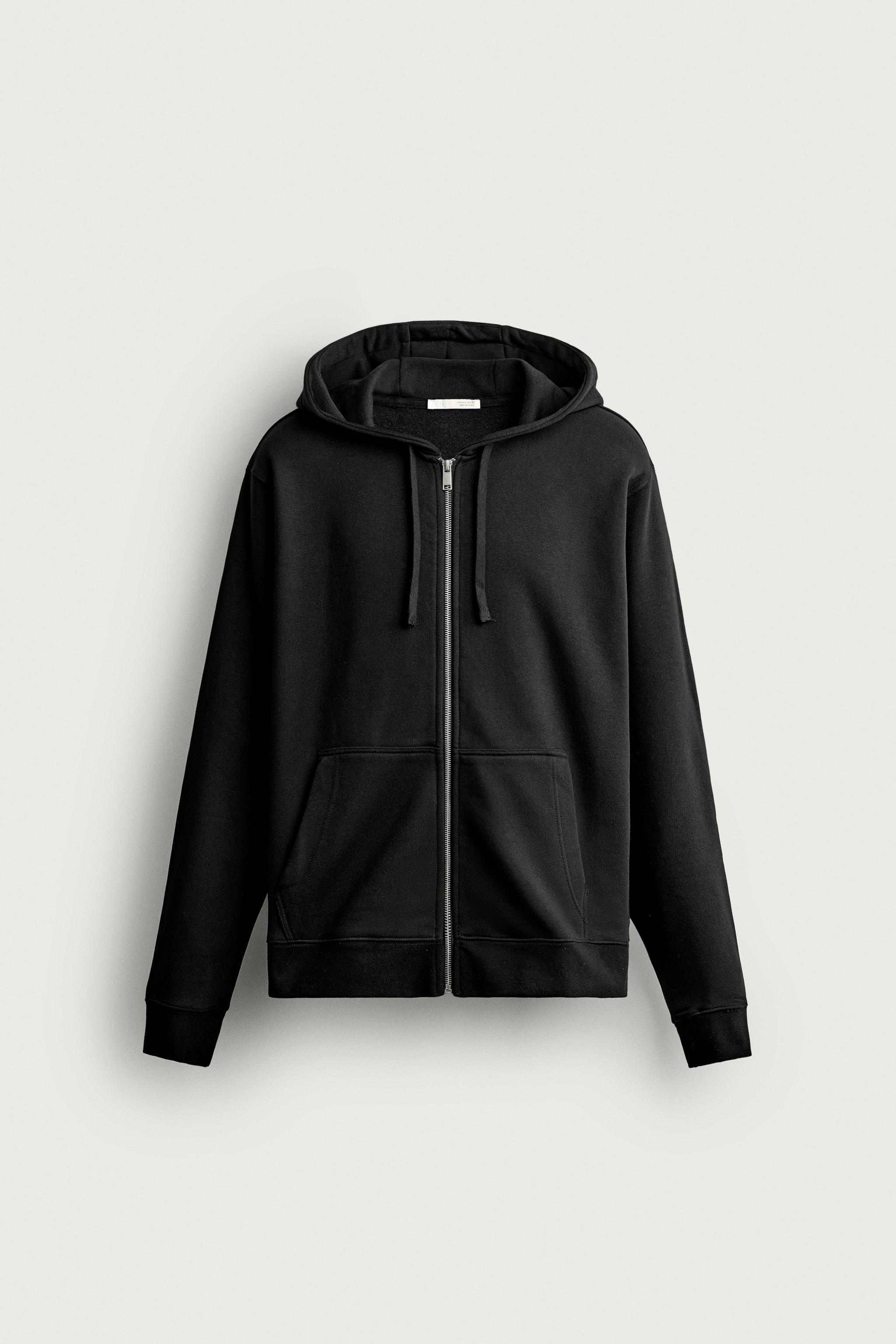 RELAXED FIT ZIP-UP HOODIE — Black