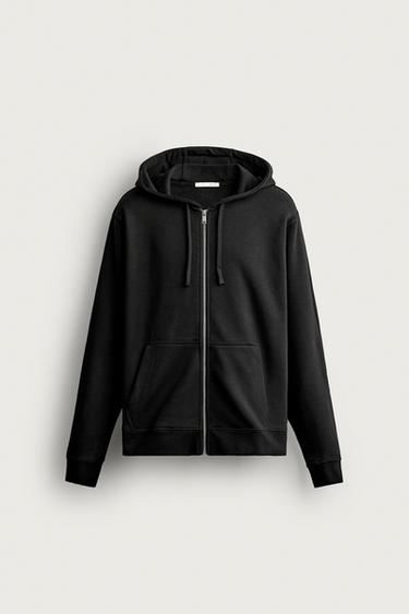 RELAXED FIT ZIP-UP HOODIE - Black by Zara