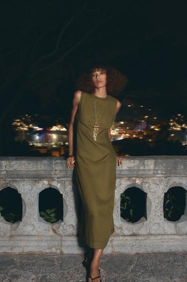 VESTIDO MIDI LINO 100% ZW COLLECTION - Oliva de Zara