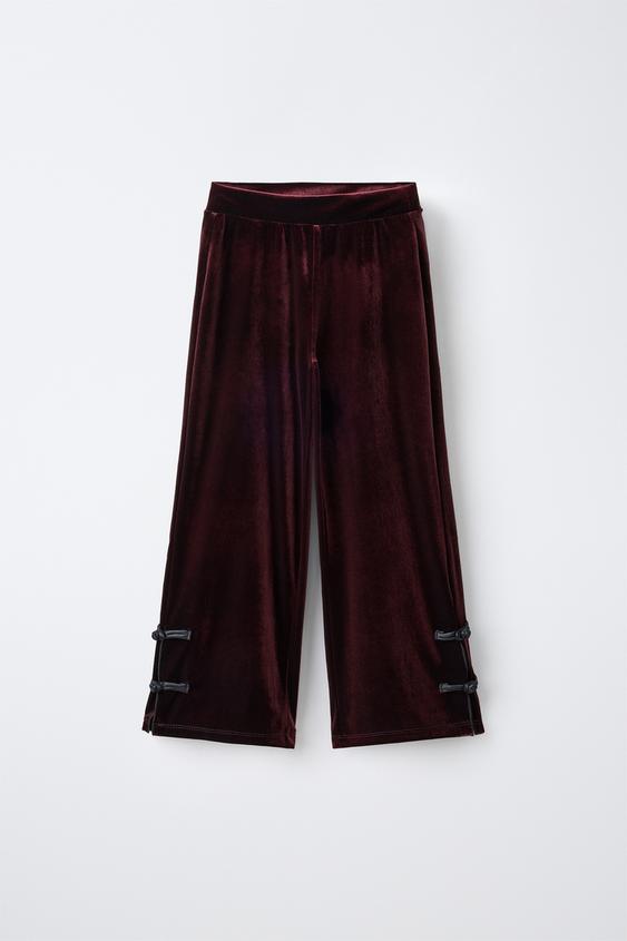 VELVET WIDE-LEG TROUSERS WITH FROG FASTENING - Brown by Zara - Image 0