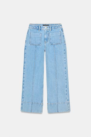 Z1975 WIDE LEG CROPPED JEANS MED HIGH WAIST - lys blå fra Zara - Billede 0