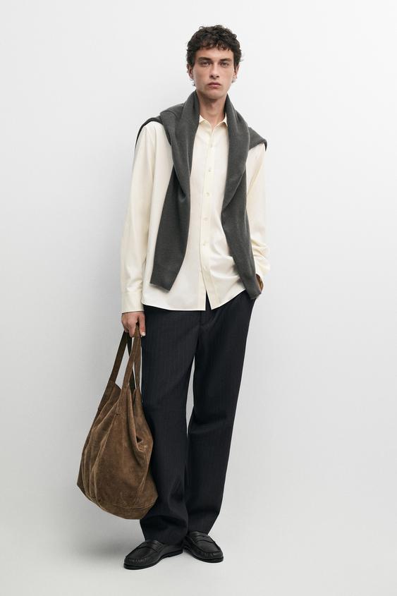 Zara Relaxed fit cotton blend shirt - Sand - Image 0