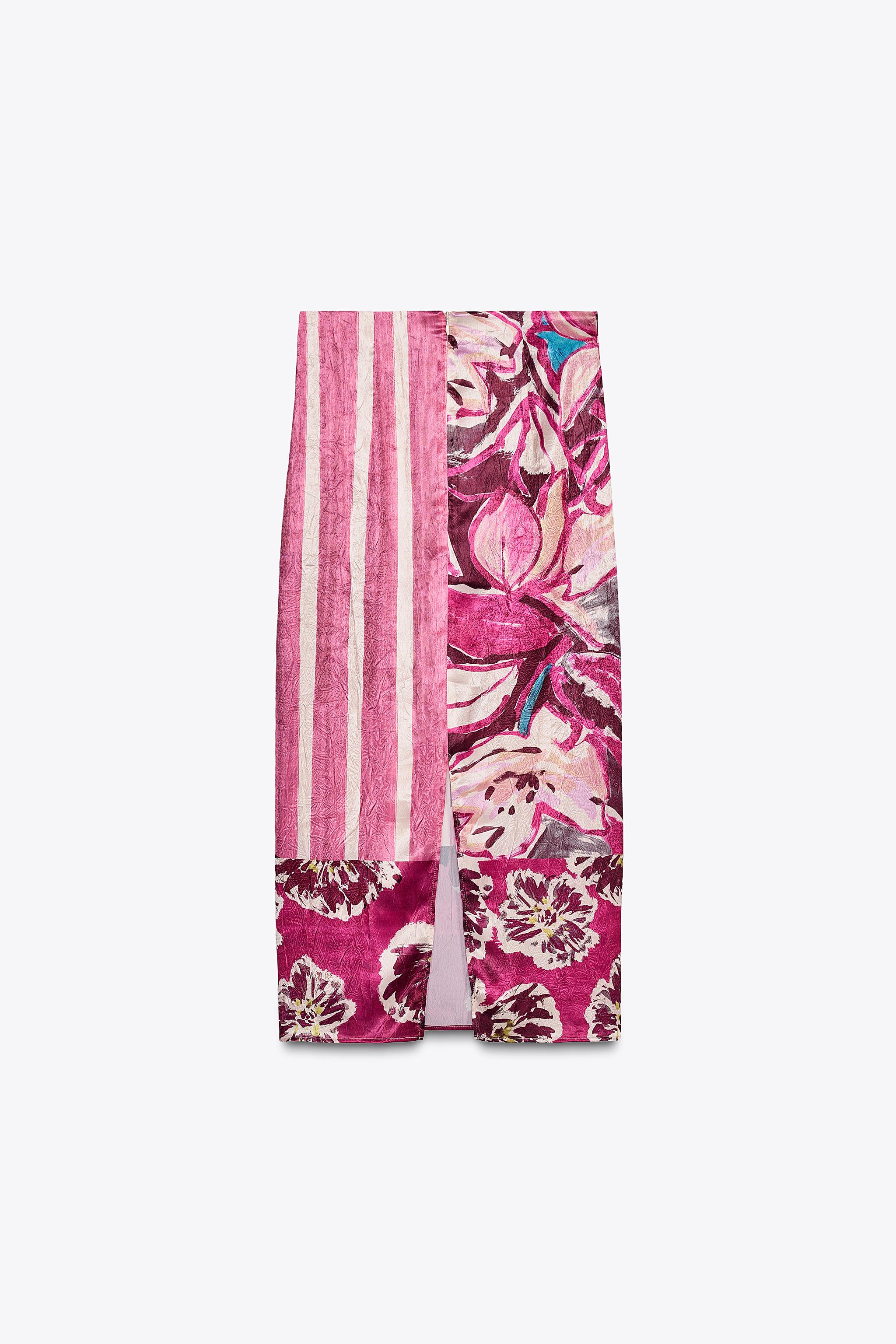 ZARA プリント サテン ミディスカート 3666/068 PRINTED SATIN EFFECT MIDI SKIRT - Multicolored | ZARA United