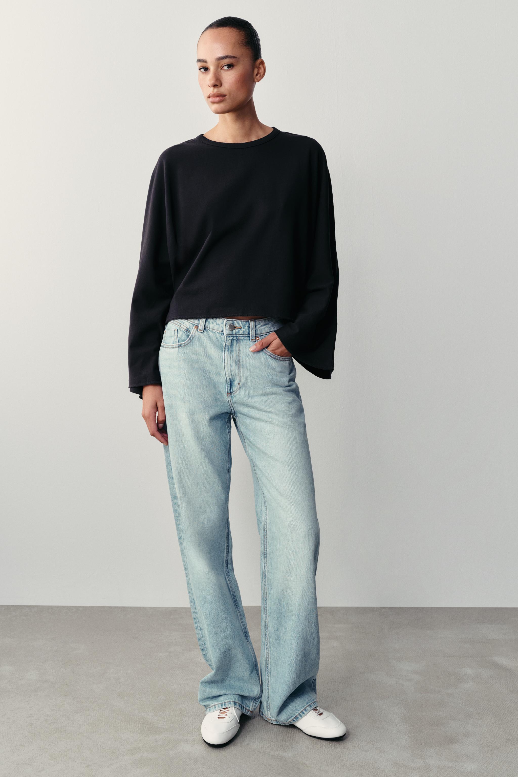 COTTON WIDE-SLEEVE T-SHIRT — Navy blue