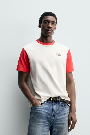 Zara 撞色拼接貼布色塊 T 恤 - 磨白色