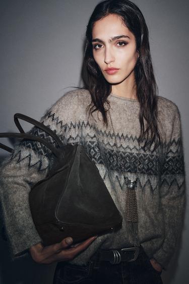 SPLIT SUEDE SHOULDER BAG - Grey by Zara - Image 0