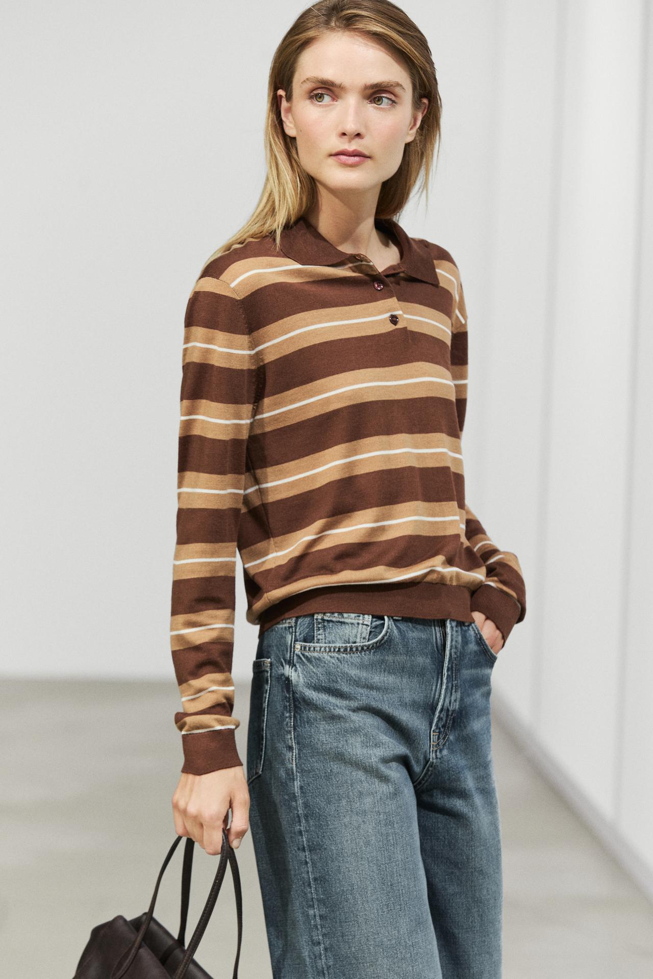 Striped polo sweater — Toffee